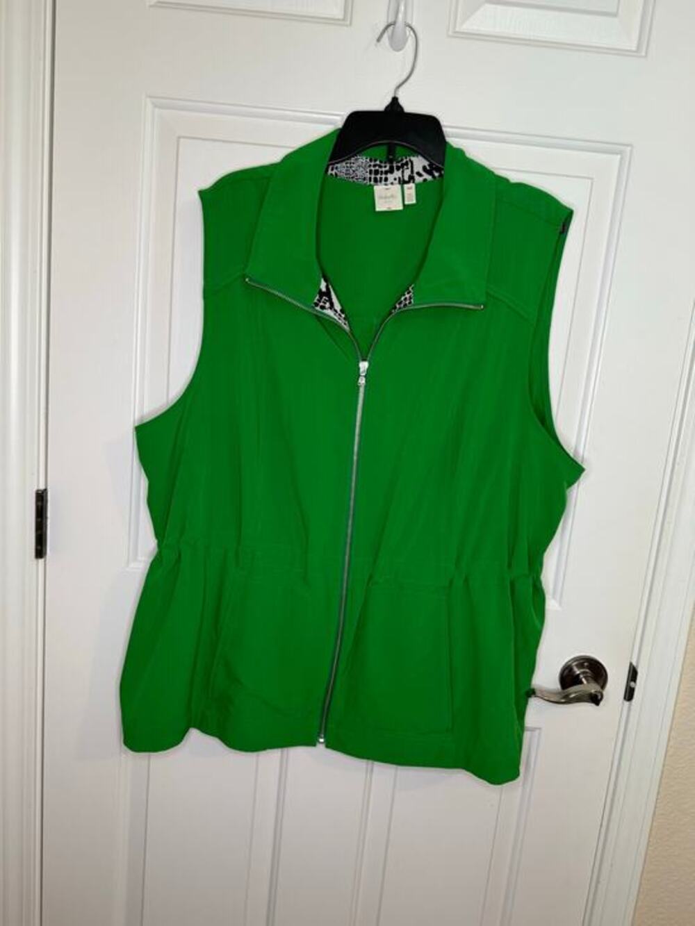 Rafaella Sleeveless Full Zip Utility Vest Spring Summer Green Cow Print Plus XXL